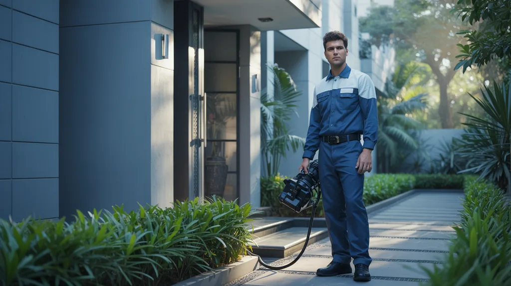 Professional pest control service technician at work